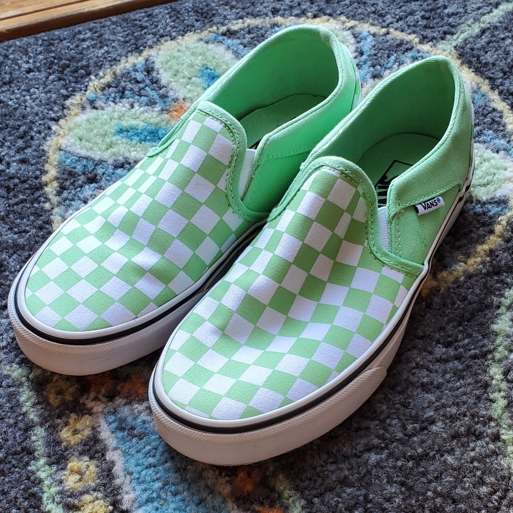 Vans asher slip on green checkered